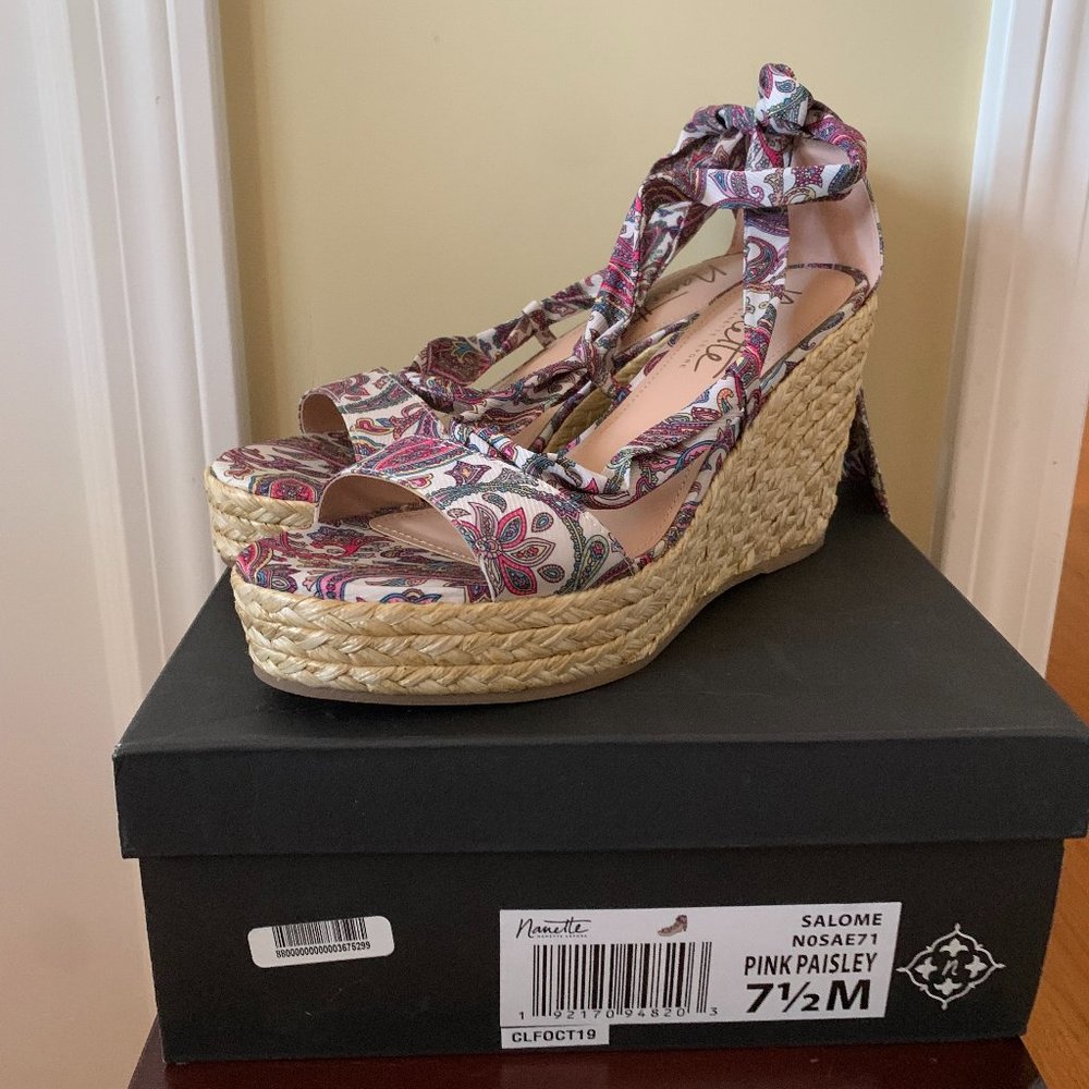 Nanette Lepore Paisley Ankle Tie Espadrilles- Size 7.5 M